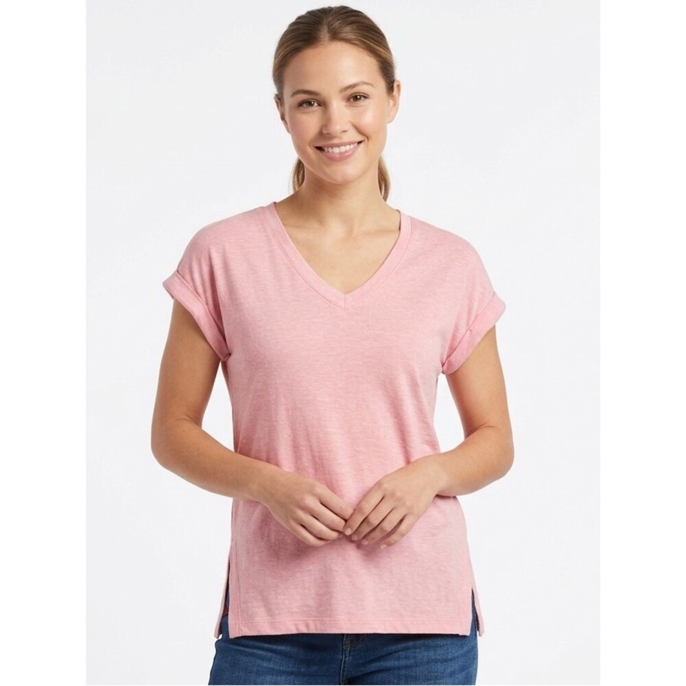 Z by Zobha Pink V-Neck Rolled Sleeve Tunic Top Size Small